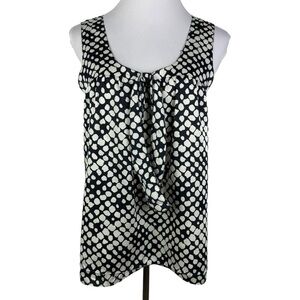 Ann Taylor Loft Dotted Flowy Tie Front Blouse Women's Medium Navy White